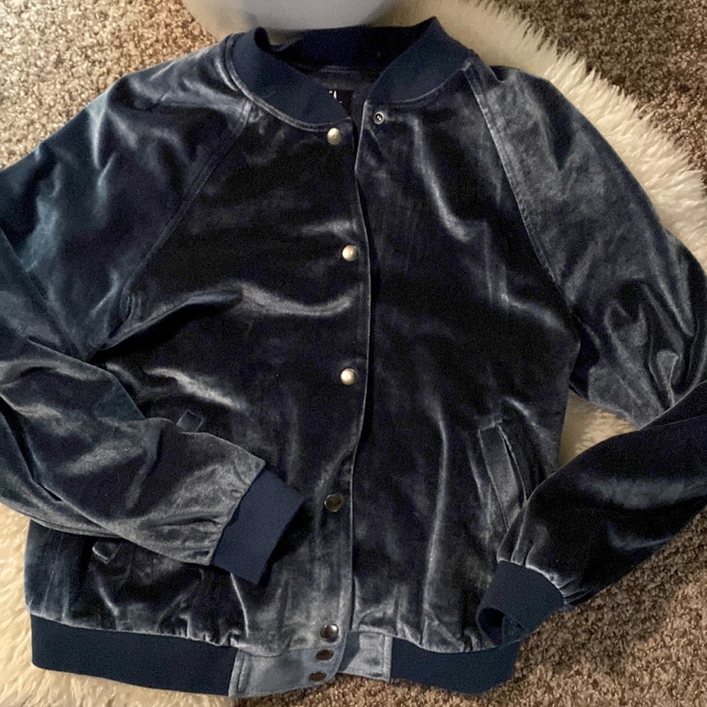 Lucca for WILDFANG limited edition navy blue velvet baseball jacket
